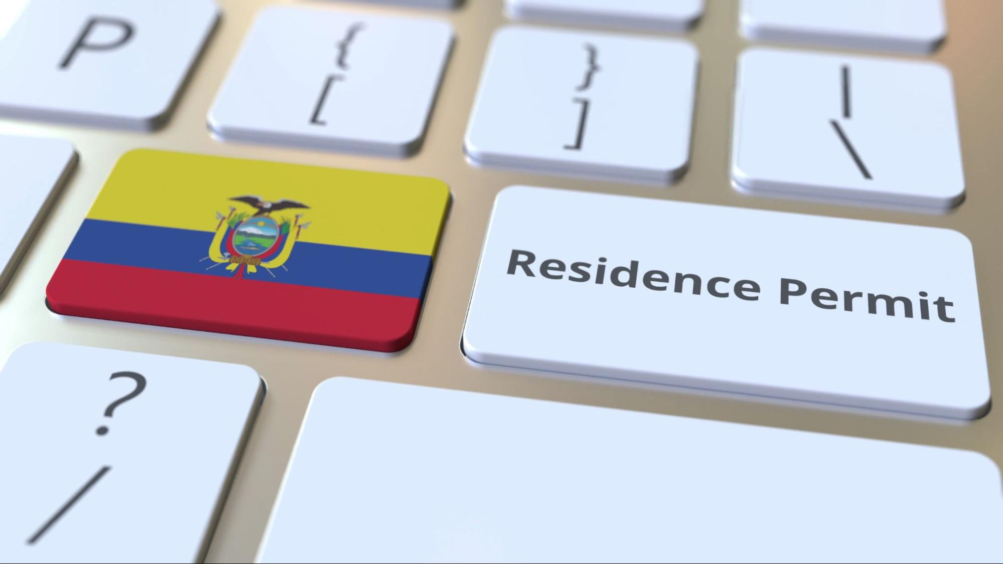 Residence Permit text and flag of Ecuador