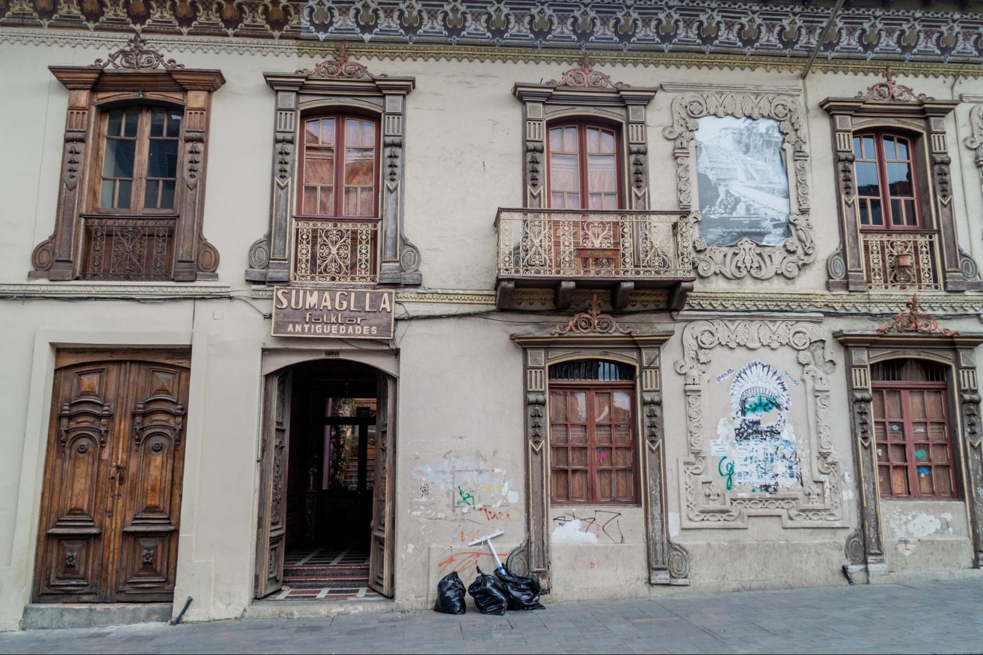 View of old colonial buildings in the center of Cuenca, Ecuador 