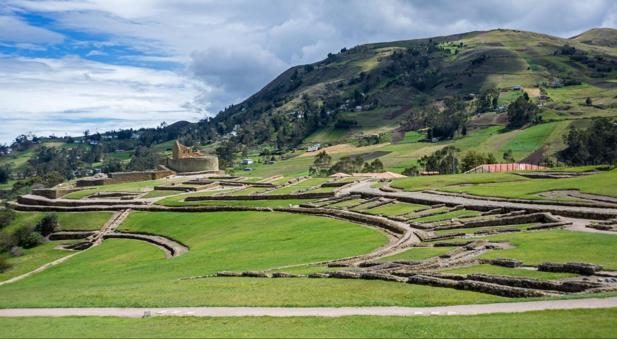Overall view of the ancient Inca ruins of Ingapirca, Ecuador, on an overcast day