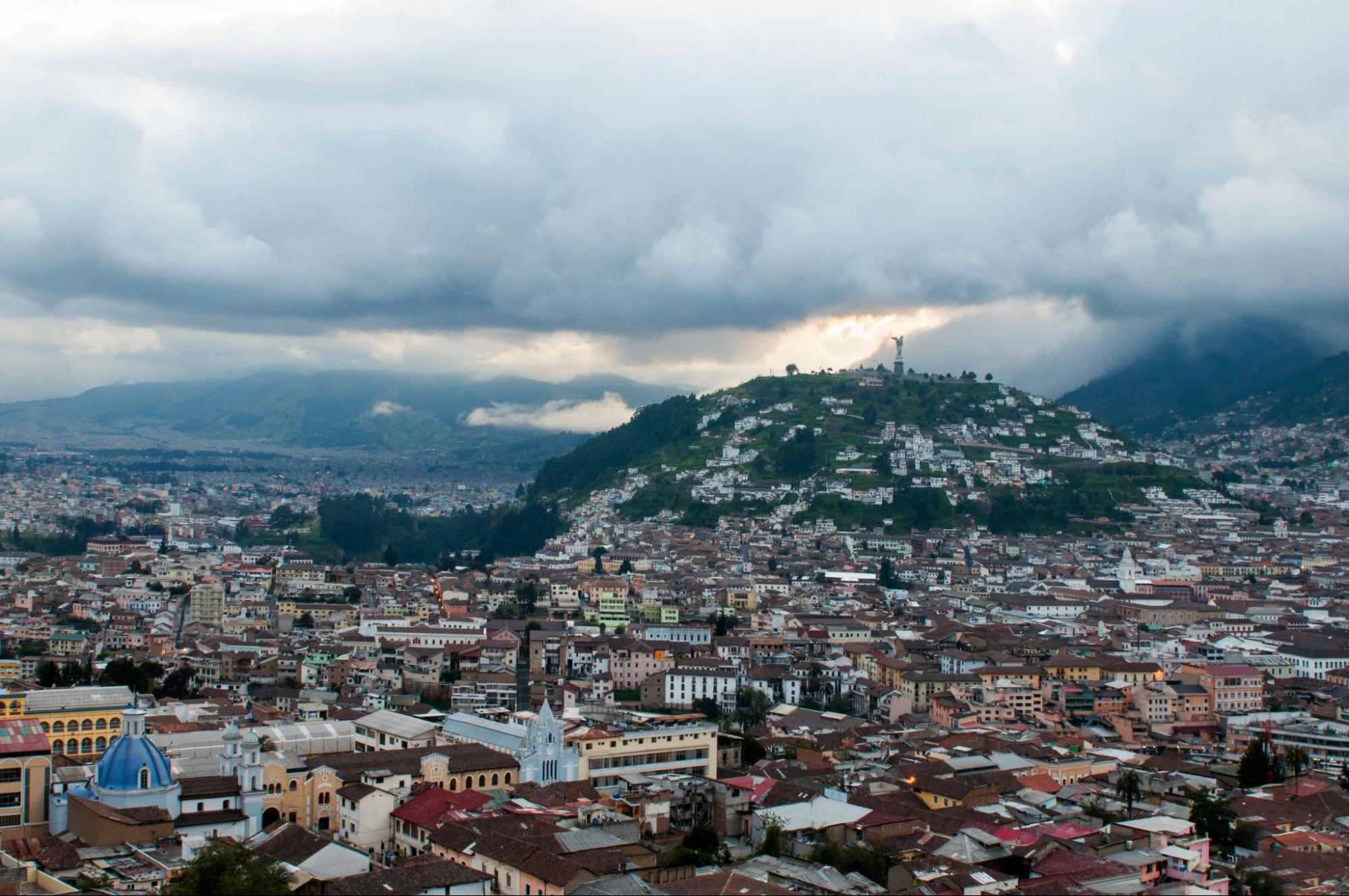panorama of the old Quito at sunset