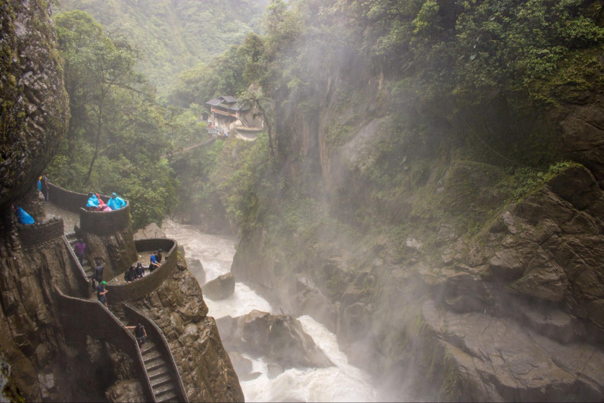 View of people, water and nature in 'El Pailon Del Diablo in Ecuador' 